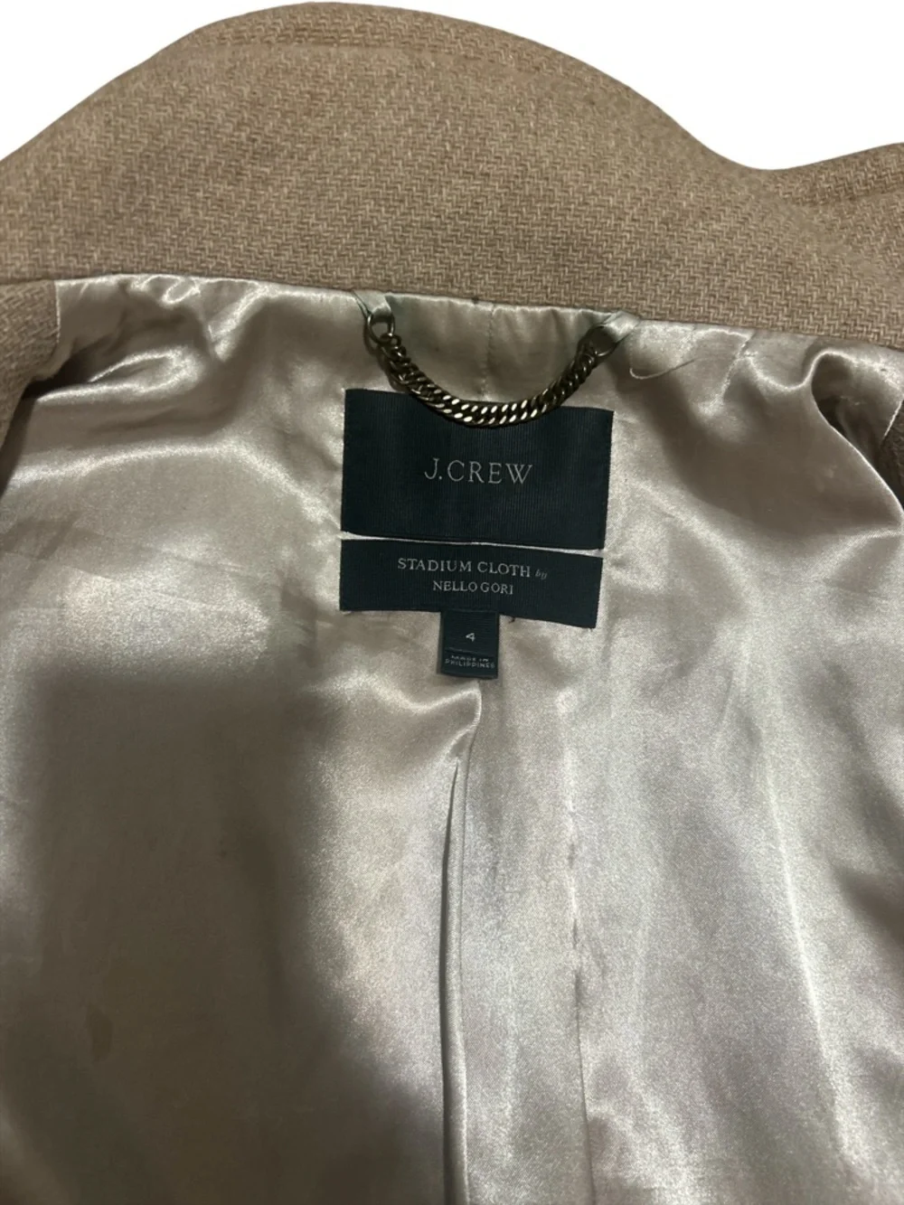 J.Crew Stadium Cloth Wool Blend Camel Pea Coat Nello Gori Size 4 Minimalist - Picture 9 of 10